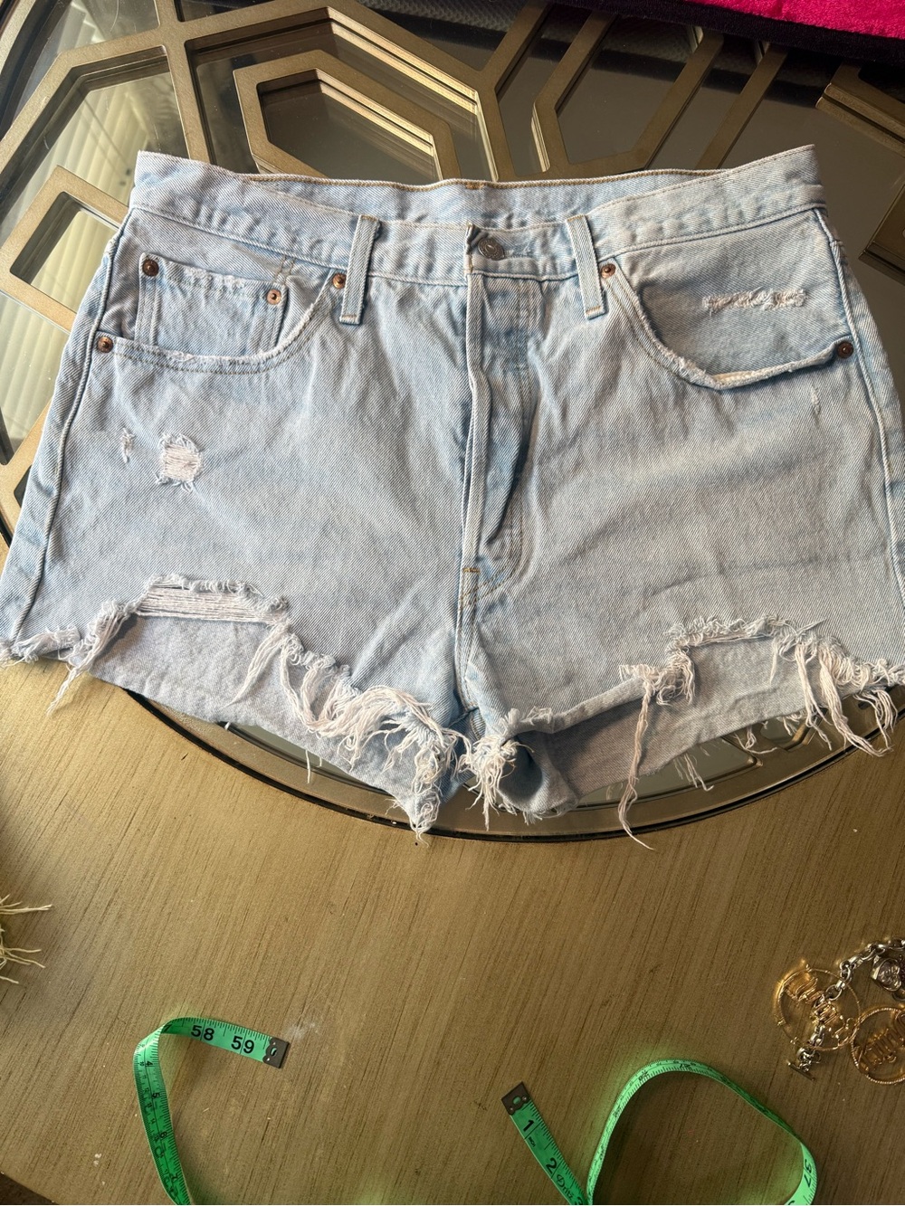 Levi's Light Blue Distressed Denim Shorts